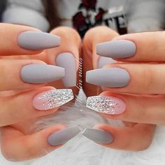 Ultimate Fails, Grey Matte Nails, Grey Nail, Grey Nail Polish, Coffin Nails Matte, Gray Nails, Nails Desing, Prom Nails, Accent Nails