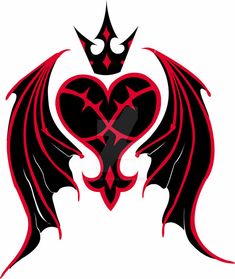 a heart with wings and a crown in the shape of a demon's head