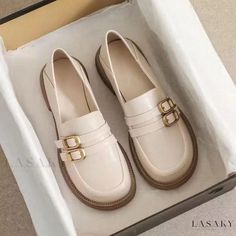 Lasaky - Classic Round-toe Flat Loafers with Belt Buckle Detail - Womens Casual Leather Shoes Loafers Women, Buckle Loafers, Mary Jane Shoes Womens, Womens Summer Shoes, Girly Shoes, Women Oxford Shoes, Leather Shoes Woman, Pretty Shoes, Leather Flats