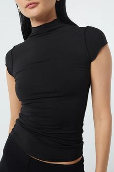 Tops – The Line by K Mock Neck Top, Short Sleeve Cropped Top, Solid Clothes, Casual Black, Casual Summer Outfits, Summer Outfits Women, Summer Tops, Black Tank Tops, Casual T Shirts