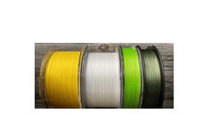 four spools of yellow and green fishing line