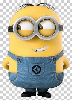 a cartoon minion with big eyes and overalls