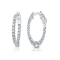 These 14k Gold Trellis-style Diamond Hoop Earrings feature 42 brilliant round-cut natural diamonds forming a hoop which is ideal for any occasion. These earrings are crafted in a high polished 14k White Gold securely fasten with clip in clasps. Make the perfect gift for any occasion, or simply as a gift for yourself. Black Diamond Pendant, Black Diamond Studs, Halo Diamond Earrings, Solitaire Diamond Pendant, Colored Diamond Rings, Halo Earrings, Black Diamond Ring, Gemstone Studs, Brown Diamond