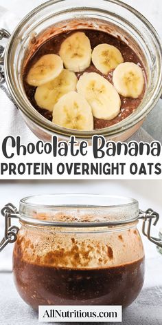 chocolate banana protein overnight oats in a glass jar