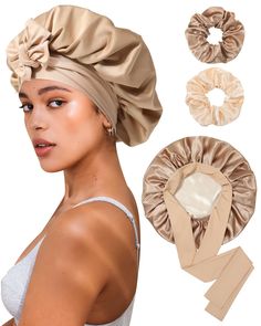 PRICES MAY VARY. 🌃【Adjustable Elastic Band Design】Satin bonnet have adjustable and stretchable head sizes. Women satin hair bonnet have 2.56 inches wide adjustable band two straps, making it able to fit most head sizes, firmly and comfortably fit your head. 🌃【Double Layers and Two Colors】Silk bonnet is designed with double layers and two colors, it can be used on both sides. Both layers are made of satin, the fabric is high quality will not fade and will not stain your hair or pillows. Soft, b Best Bonnet For Curly Hair, Silk Bonnet Aesthetic, Silk Bonnet Sleep, Hair Bonnet Sleep Satin, Bonnet Aesthetic, Silk Hair Bonnet, Satin Hair Wrap, Satin Hair Bonnet, Braids Natural