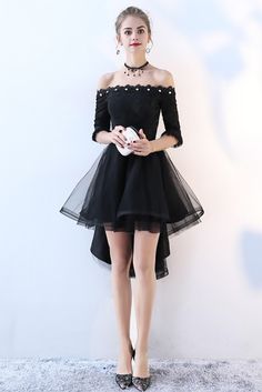 10% off now|Shop Beaded Off Shoulder High Low Homecoming Dress with Tulle online. All instock with free shipping. Pro since 2009. Short Off Shoulder Dress, High Low Tulle Dress, Puffy Prom Dresses, Blue Tulle Dress, Black Lace Prom Dress, White Tulle Dress, Umbrella Dress, Tulle Long Skirt, Dress With Tulle