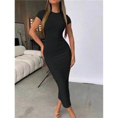 -Item Id 31440107 -Details: Backless, Split, Split Thigh -Neckline: Round Neck -Sleeve Type: Regular Sleeve -Style: Casual -Type: Bodycon -Waist Line: Natural -Hem Shaped: Pencil -Color: Black -Pattern Type: Plain -Sleeve Length: Short Sleeve -Fit Type: Regular Fit -Length: Midi -Material: Fabric -Composition: 95% Polyester, 5% Elastane -Care Instructions: Machine Wash Or Professional Dry Clean -Sheer: No -Fabric: High Stretch **Open To Offers!!!** **Bundle To Save More** **30% Off Bundles Of 2 Bodycon Fashion, Classy Chic, Chic Boutique, Boutique Dresses, Black Pattern, Sleeve Type, Sleeve Styles, Style Casual, Care Instructions