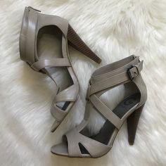 New With Out Box. Gray Synthetic Heels With Round Toe, Trendy Gray High Heel Heels, Trendy Gray High Heels, Chic Gray Heels For Spring, Gray High Heel Synthetic Heels, Gray Spring Heels With Round Toe, Gray Round Toe Heels For Spring, Chic Gray Closed Toe Heels, Spring Gray Round Toe Heels