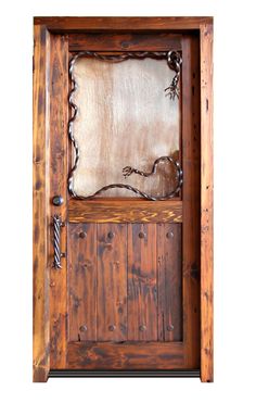 an old wooden door with glass in it