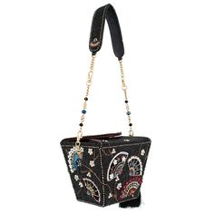 Take on your next adventure with our luxurious and bold 'Fanfare' take-out container handbag! Blossoming embroidered branches and multiple dancing fans are exquisitely rendered in a variety of sparkling bead & pearl embellishments to create a true statement piece. Plus, the removable padded shoulder chain strap converts to a top handle for 2-way wear. 6 x 4.75 x 5" Strap Length End to End: 15"/25" Strap Drop: 5"/10" Use the convertible chain strap with padded shoulder piece to wear as a shoulder Novelty Handbags, Shoulder Piece, Novelty Purses, Big Handbags, Take Out Containers, Purse Gift, Mini One, Best Handbags, Novelty Bags