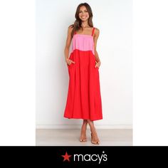 in stock Summer Patchwork Pink Maxi Dress, Summer Pink Patchwork Maxi Dress, Pink Patchwork Maxi Dress For Summer, Chic Summer Midi Dress With Patchwork, Pink Patchwork Midi Dress, Pink Color Block Maxi Dress, Spring Party Color Block Midi Dress, Pink Sleeveless Color Block Maxi Dress, Chic Summer Dresses With Splicing Detail