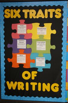 a poster with the words six traits of writing written in different colors on it