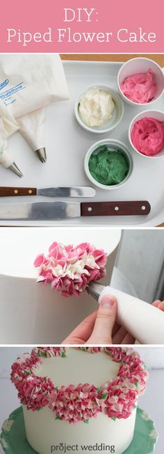 the process for making a flower cake is shown