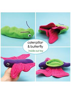 the caterpillar and butterfly craft is made out of felt, then sewn