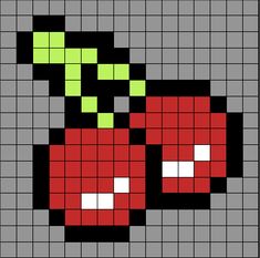 the pixel art is made with different colors and shapes, including an apple on it