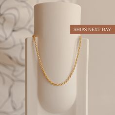 R O P E ∙ C H A I N ∙ N E C K L A C E * Material: High Quality Solid 925 Sterling Silver * Finish: Sterling Silver ∙ 18K Gold ∙ Rose Gold * Featuring ~3mm Thick Rope Chain, adjustable length 16 inches to 18 inches. H O W ∙ T O ∙ O R D E R * Select your finish in the drop down menu. Design is available in 3 colors: 18k Gold, Rose Gold and Sterling Silver. O T H E R ∙ I N F O R M A T I O N * All items are nicely packaged ready to gift in elegant jewelry boxes. * If you can't find the information y Rose Gold Rope Chain Necklace Gift, Everyday Minimalist Rope Chain Jewelry, Minimalist Everyday Rope Chain Jewelry, Everyday Minimalist Rope Chain Necklace, Dainty Everyday Rope Chain Necklace, Dainty Rope Chain Necklace For Everyday Wear, Thick Necklace, Rope Chain Necklace, Necklace Men