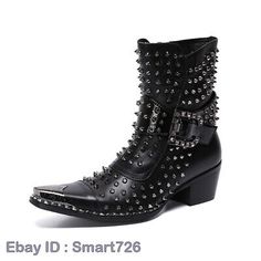 Men Fashion Punk Rivet Buckle Strap Pointy Toe Ankle Boot Youth Leather Shoes | eBay Punk High Heel Martin Boots For Winter, Punk High Heel Moto Boots For Fall, Edgy Pointed Toe Summer Boots, Punk Style High Heel Leather Martin Boots, Punk Style Moto Boots With Round Toe For Party, Punk High Heel Leather Martin Boots, Punk Leather High Heel Martin Boots, Punk Style Ankle Moto Boots For Spring, Spring Punk Style Ankle Moto Boots