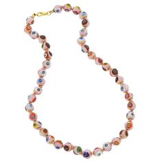 Add a touch of classic Venetian style to your outfit with this elegant Murano millefiori necklace. Centuries-old Murano glass technique perfected by Italian master craftsmen is used to create colorful mosaic effect that is fun and trendy, yet classic and timeless. This is a unique accessory that will brighten up your look and your day. Measurements: This Murano necklace measures about 16 inches in length and comes with an attractive velvet pouch and a certificate of authenticity. Because each Mu Elegant Round Murano Glass Necklace, Multicolor Murano Glass Round Necklace, Adjustable Murano Glass Necklace, Adjustable Round Murano Glass Necklace, Multicolor Round Glass Necklace, Elegant Multicolor Czech Glass Necklaces, Elegant Multicolor Glass Necklaces, Round Single Strand Czech Glass Necklaces, Round Czech Glass Single Strand Necklaces