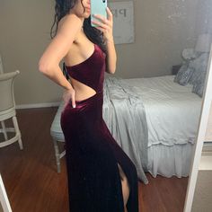 Wish This Fit Me Better. Such A Cute Dress! Never Worn. Burgundy Floor-length Dress For Night Out, Floor-length Burgundy Dress For Night Out, Fitted Burgundy Maxi Dress For Prom, Burgundy Backless Evening Dress, Fitted Burgundy Prom Maxi Dress, Red Full-length Maxi Dress For Night Out, Prom Colors, Velvet Gown, Cute Dress