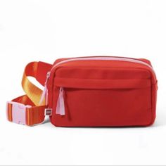 New With Tags Red Travel Pouch Belt Bag, Red Pouch Belt Bag For Travel, Red Rectangular Belt Bag For Travel, Red Crossbody Belt Bag With Adjustable Strap, Red Adjustable Strap Crossbody Belt Bag, Red Casual Belt Bag With Adjustable Strap, Casual Red Belt Bag With Adjustable Strap, Red Crossbody Belt Bag With Removable Pouch, Red Belt Bag With Removable Pouch