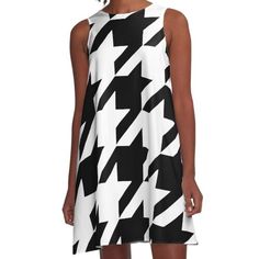 Loose-fit, mid-length sleeveless dress with silky handfeel. Printed on both sides. Machine washable. Size range XS-2XL. Super Big Houndstooth pattern in traditional black and white. Original art Copyright Tina Lavoie. All rights reserved. Fitted Sleeveless Mini Dress With Houndstooth Pattern, Fitted Sleeveless Houndstooth Mini Dress, Chic Sleeveless Mini Dress With Houndstooth Pattern, Black Houndstooth Spring Dress, Casual Sleeveless Houndstooth Mini Dress, Knee-length Houndstooth Midi Dress, Sleeveless Houndstooth Dress For Spring, Chic Sleeveless Houndstooth Dress, Houndstooth Fabric