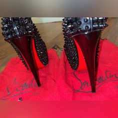 The Condition Is A 6.5/10 Designer Spiked High Heels, Luxury Spiked Pointed Toe Heels, Black Spiked Evening Heels, Black Spiked Heels For Evening, Luxury Black Heels With Red Sole, Black Heels With Red Sole For Evening, Luxury Spiked Round Toe Heels, Luxury Spiked Heels With Round Toe, Luxury Heels With Spikes And Round Toe