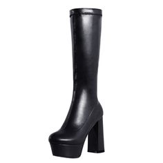 Shop Black Round Toe Chunky Heel Platform Boots Pull On Knee High Boots color Black for Anniversary, Going out, Music Festival, Night Club, Party with worldwide Free shipping & Free return. Fall Heeled Boots With Chunky Platform And High Shaft, Chunky Platform High Shaft Boots For Fall, Winter Concert Heeled Boots With Round Toe, Chunky Platform Boots For Concert In Fall, Chunky Platform Boots For Fall Concert, Fall Chunky Platform Boots With High Shaft, Fall Chunky Platform Boots For Concerts, Fall Concert Ankle-high Platform Boots, High Heel Platform Boots For Fall Concerts