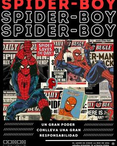 the spider - boy movie poster is shown in black and white, with red lettering