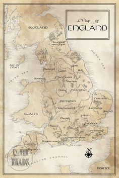 an old map with the names of england on it