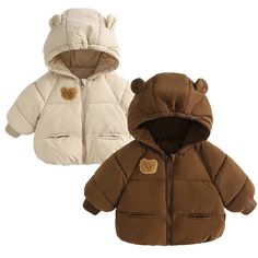 Introducing our Bear Hooded Puffer Jacket – the perfect blend of warmth, style, and fun for your little one. Crafted with care, this quilted jacket is made from durable nylon, ensuring it can withstand the adventures of childhood while keeping your child warm and cozy. The highlight of this jacket is its adorable detachable hood, complete with cute bear ears. Your child will not only stay warm but also look absolutely charming in this unique feature. The front zipper makes it easy to put on and Baby Winter Coats, Baby Jackets, Kids Winter Jackets, Snow Wear, Cool Baby, Baby Coat, Bear Ears, Cute Teddy Bears, Life Jacket