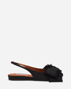 Slingback ballerina flat in satin Jeanne Lanvin, Slingback Flats, Blue Flats, Ballerina Shoes, Ballerina Flats, Ribbon Trim, Pump Sandals, Ballet Flat Shoes, Bow Detail