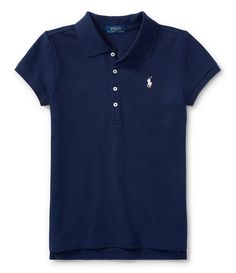 From Polo Ralph Lauren Childrenswear&#x2C; this polo features:stretch mesh fabrication ribbed polo collarshort sleeves with ribbed armbandselongated five-button front placketsignature embroidered pony at left chesttennis tailpullover style cottonmachine washImported. Ralph Lauren Toddler Girl, Polo Shirt Girl, Polo Wear, Kids Uniforms, Navy Polo Shirt, French Navy, Ralph Lauren Polo Shirts, Ralph Lauren Shorts, Polo T Shirts