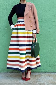 Striped Skirt Outfit, Budget Forms, Striped Skirts, Spring Stripes, Atlantic Pacific, Rock Outfit, Stripe Outfits, Fashion Sites, Striped Skirt