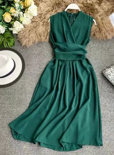 V-Neck Sleeveless Dresses French Chic Cross Dress Korean Summer Dress, Modest Dresses For Women, Trendy Dresses Summer, Cross Dress, Sleeveless Dresses, Dresses Trendy, French Chic, Korean Dress, Dresses Elegant