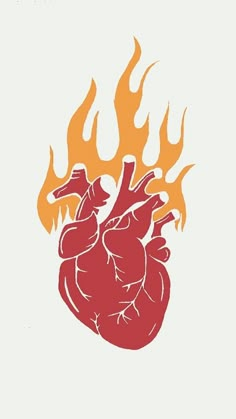 a drawing of a heart with flames coming out of it's center and back