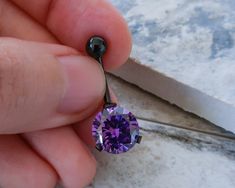 Brilliant Light Amethyst CZ Crystal Belly Button Ring Black | Etsy Navel Piercing, Ring Black