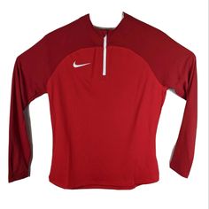 Womens Red Workout Pullover Medium 1/4 Zip Nike Dri-Fit Long Sleeve Shirt See Pictures For Details And Measurements. Nike Casual Top In University Red, Nike Sporty Tops In University Red, Nike Sporty University Red Tops, Nike Red Sporty Tops, Nike Sporty Red Top, University Red Long Sleeve Top, University Red Long Sleeve Sporty Tops, Red Long Sleeve Sports Top, Nike University Red Long Sleeve Tops