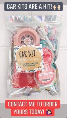 car kits are in a bag with the words, contact me to order yours today