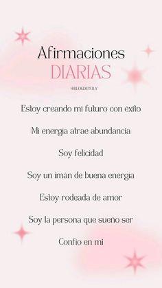 a pink background with stars and the words affirmacones diarias