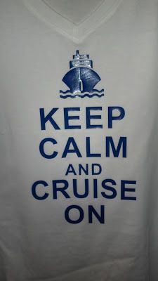 a t - shirt that says keep calm and cruise on with a boat in the background