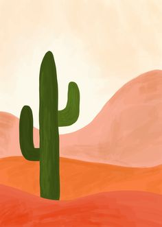 a painting of a cactus in the desert