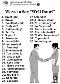 a poster with the words, ways to say well done in english and spanish on it