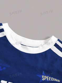 SHEIN USA Blue Letter Print Sportswear Tops, Sports Crop Top With Letter Print And Short Sleeves, Blue Sporty Cropped T-shirt For Summer, Cheap Blue Sporty T-shirt, Sporty Blue Cropped T-shirt With Letter Print, Crop Tee, Womens Tees, T Shirts For Women