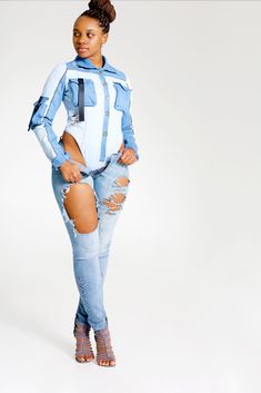 Denim Bodysuit, Blue Bodysuit, Trendy Fashion Women, Just Don, Trendy Fashion, Like You, Street Wear, Women Shopping