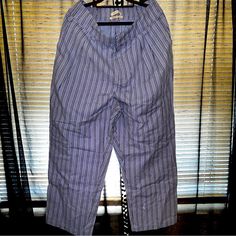 Brand: Urban Outfitters Size: Xl Inseam: Approximately 30 Inches Material: 62% Cotton, 27% Linen, 11% Viscose Never Worn. Has Silver Hook Closers With A Button Inside Pockets With Pleats On The Front And Stretch Band On The Back Of The Pants Striped Bottoms With Pockets For Daywear, Casual Bottoms With Vertical Stripes For Daywear, Casual Vertical Stripes Bottoms For Daywear, Striped Relaxed Fit Bottoms For Pajama Party, Casual Striped Bottoms For Daywear, Urban Outfitters Cotton Bottoms, Blue Relaxed Fit Pants With Vertical Stripes, Striped Cotton Bottoms For Pajama Party, Urban Outfitters Bottoms With Pockets For Loungewear