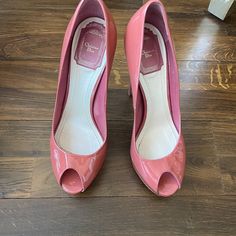 Beautiful Dior 5 Inch Patent Leather Peep Toe Platform, Resoled, In Overall Great Condition Size 38/8 Pink Peep, Dior Pink, Mauve Pink, Dior Shoes, Christian Dior, Patent Leather, Overalls, Dior, Women Shoes