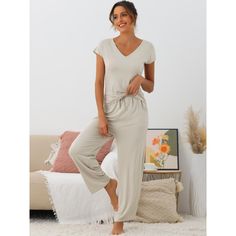 Made of soft stretchy modal fabric, keep you comfy with this casual-fit sleepwear set. These sets are suitable for daily, nightwear, sleeping, indoor, etc. Basic Sweatshirt set, cozy round neck, soft ribbed fabric, comfort and soft. This basic T-shirt and wide-leg pants set offer you comfort and casual loungewear. Solid color and basic design make this set classic and timeless for everyday wear. Perfect gift for all ladies when at home or enjoying a cozy lounging time. Basic Sweatshirt, Modal Fabric, Basic Design, Pajama Pant, Sweatshirt Set, Sleepwear Sets, Loungewear Set, Basic T Shirt, Short Pajama Set