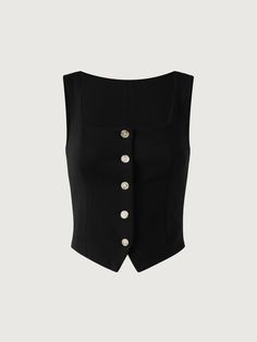 Ogl Square Neck Cropped Vest – OGLmove Cropped Waistcoat, Cropped Vest, Black Sand, Square Necklines, Square Neckline, Square Neck, Work Outfit, Shopping Outfit, White And Black