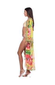 Go from beach to boardwalk in this sun-ready cover-up duster that's rendered in a bright print for eye-catching style. Open front Shawl collar Long sleeves 100% polyester Hand wash, dry flat Imported Concert Looks, Preppy Look, Sweaters And Leggings, Comfortable Sandals, Kids Boots, Comfortable Dress, Baby Size, Shawl Collar