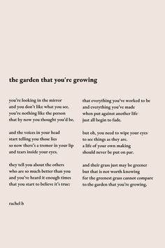 the garden that you're growing is written in black and white on a beige background